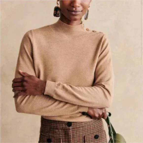 La Maille Sezane Paris Pull Jacob Camel Sweater Womens Small 100% Merino Wool - Picture 2 of 9